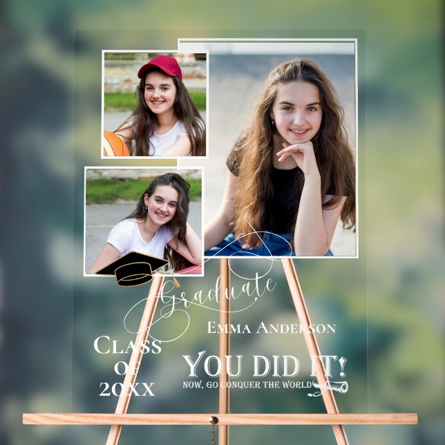 Panneau En Acrylique Multi Photo Vous L'Avez Fait 2025 Grad Faire-part (Class of 2026 Multi Photo “You Did It” Acrylic Sign – Personalized Graduation Keepsake Gift)