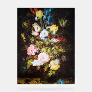 Panneau En Acrylique Nature morte florale sombre vintage avec papillons