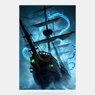 Panneau En Acrylique Navire Pirate Fantôme Chaînes Lumineuses