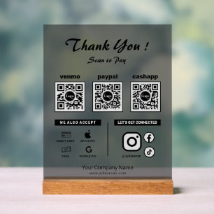 Panneau En Acrylique Nettoyage moderne pour payer 3 codes QR Merci