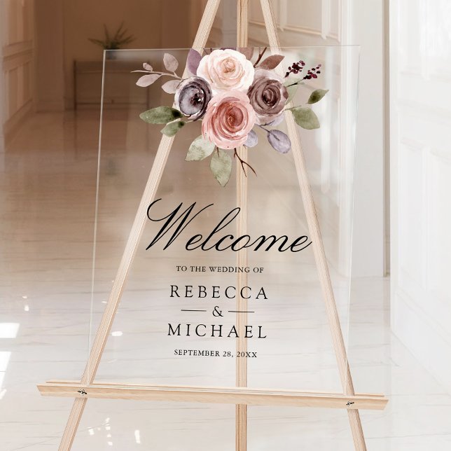 Panneau En Acrylique Neutral Earthy Taupe Floral Wedding Welcome (Créateur téléchargé)