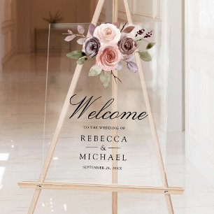 Panneau En Acrylique Neutre Taupe Floral Terreux Mariage Bienvenue