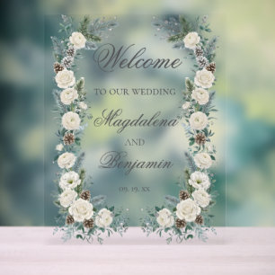 Panneau En Acrylique Noces Florales de Roses Blanches de Sapin Toujours