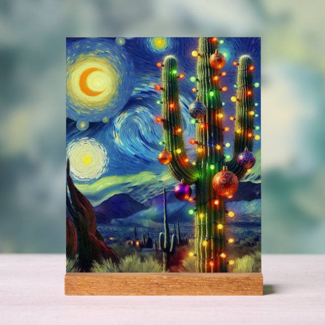 Panneau En Acrylique Noël dans le désert Saguaro Cactus bleu vert (Neutre)