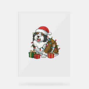 Panneau En Acrylique Noël Éclairage Santa Chapeau Islandais Sheepdog Ch
