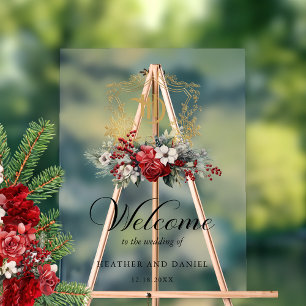 Panneau En Acrylique Noël Floral Crest Monogramme Mariage Bienvenue