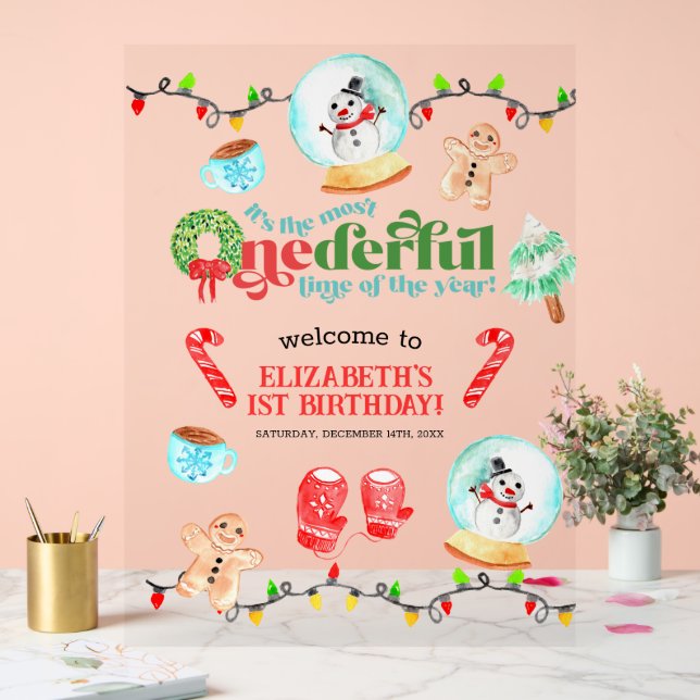 Panneau En Acrylique Noël le plus ONEDERFUL Premier anniversaire (Mariage)