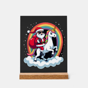 Panneau En Acrylique Noël Santa à cheval Licorne Xmas Filles Femmes Ra
