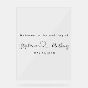 Panneau En Acrylique Noir et blanc minimaliste avec un Mariage de coeur