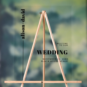 Panneau En Acrylique Noir et blanc minimaliste mariage ACCUEIL