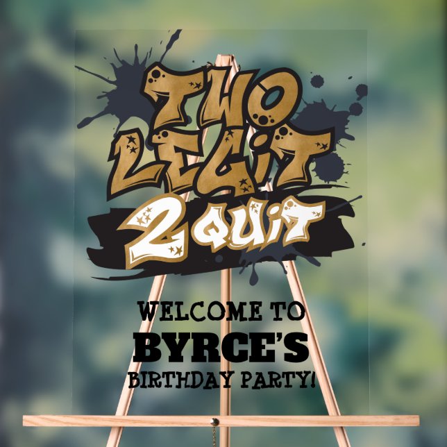 Panneau En Acrylique Noir Faux Or Deux Légitime Pour Arrêter Bienvenue (Neutre)