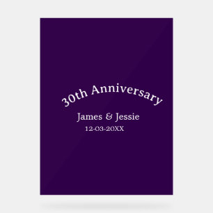 Panneau En Acrylique nom de date d'anniversaire de mariage 30 ans simpl