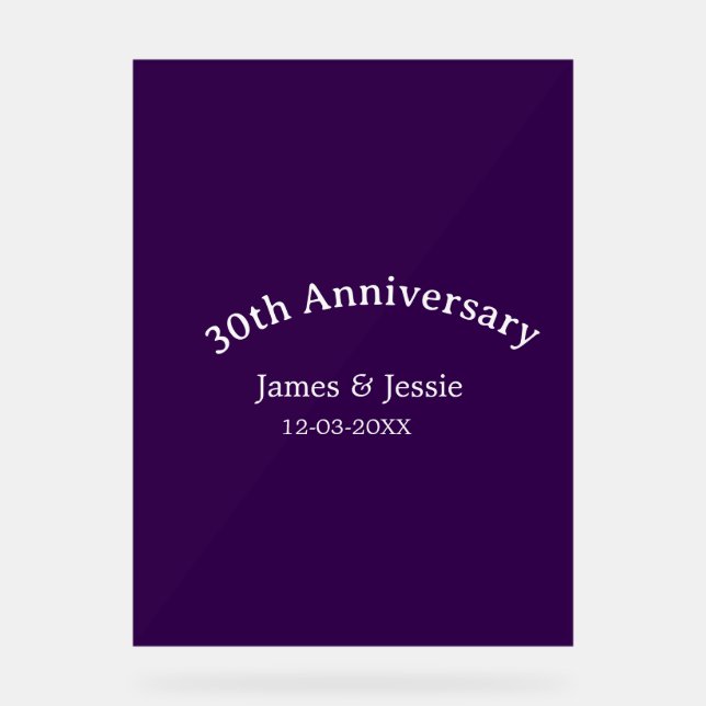 Panneau En Acrylique nom de date d'anniversaire de mariage 30 ans simpl (Recto)