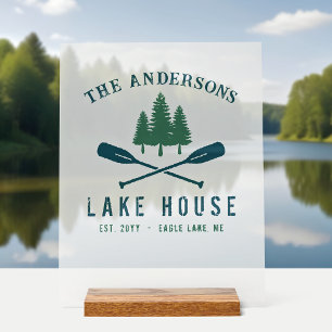 Panneau En Acrylique Nom de famille Lake House Oars rustiques Pine Tree