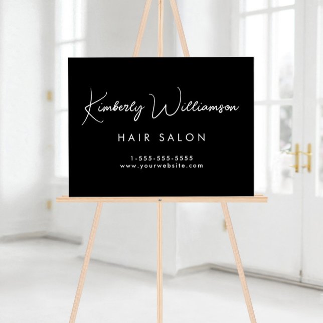 Panneau En Acrylique Nom de l'entreprise Design Signature Script Noir (Business Name Stylish Signature Script Black Acrylic Sign)