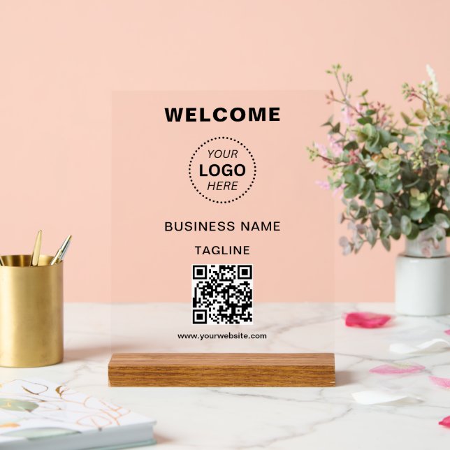 Panneau En Acrylique Nom de l'entreprise Logo et code QR Welcome Signal (Mariage)