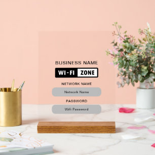 Panneau En Acrylique Nom d'entreprise personnalisé Détails et logo Wifi