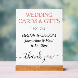 Panneau En Acrylique NOMS mariages Cartes Cadeaux Corail noir