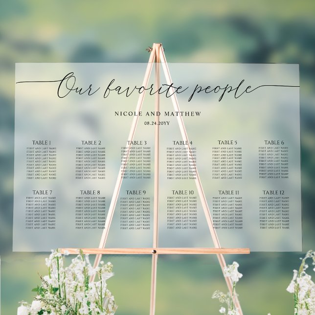 Panneau En Acrylique Nos gens préférés 12 Table Seating Plan Frosted (Créateur téléchargé)