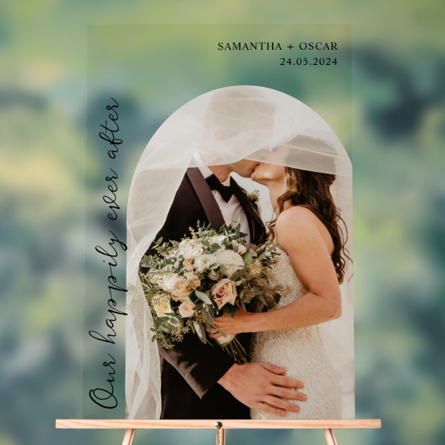 Panneau En Acrylique Notre Heureux Jamais Après Mariage Photo (Neutre)
