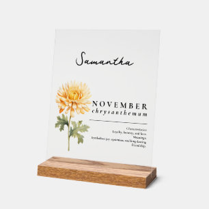 Panneau En Acrylique Novembre Mois de naissance Fleur Chrysanthème