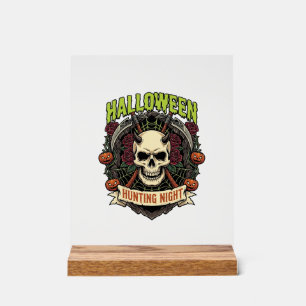 Panneau En Acrylique Nuit de chasse d'Halloween Roses de crâne à cornes