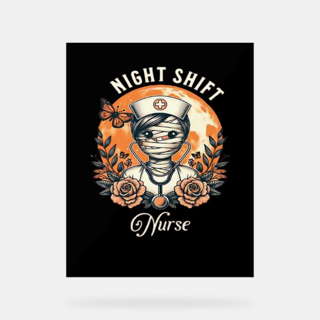 Panneau En Acrylique Nuit Shift Nurse maman Halloween Healthcare Flora (Recto)