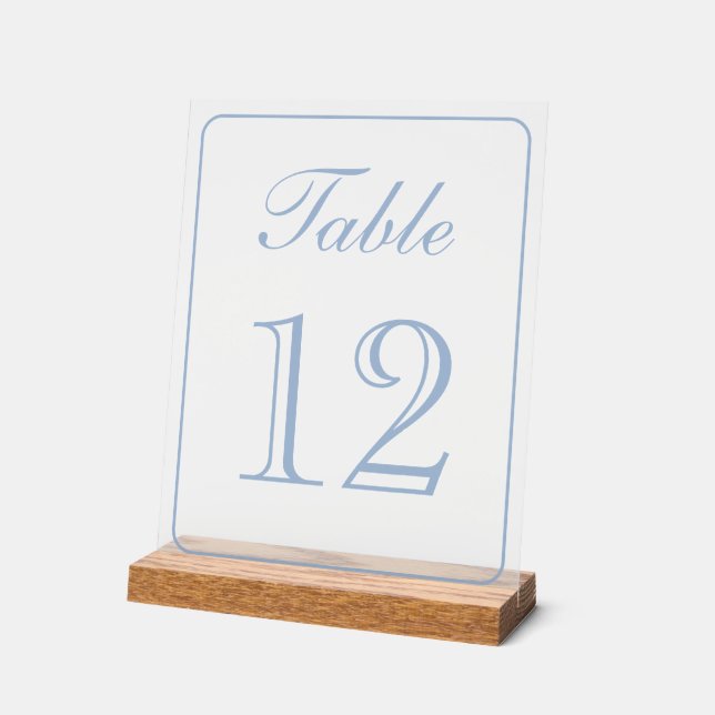 Panneau En Acrylique Numéro de table bleu clair élégant simple (Angle)