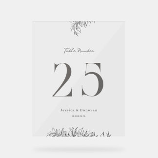 Panneau En Acrylique Numéro de table de mariage botanique 8 x 10