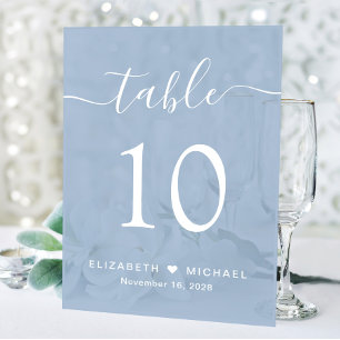 Panneau En Acrylique Numéro de table de mariage Chic Script Bleu Poussi