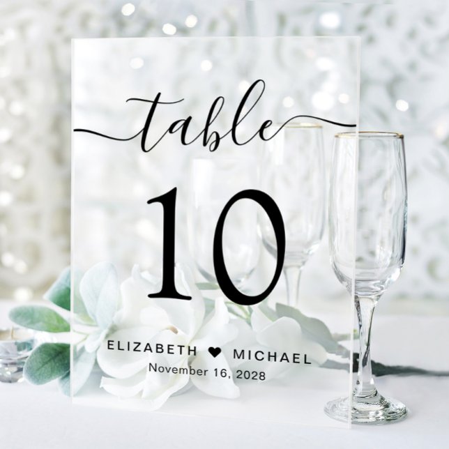 Panneau En Acrylique Numéro de table de mariage élégant en script givré (Créateur téléchargé)