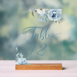 Panneau En Acrylique Numéro de table de mariage floral bleu poussiéreux