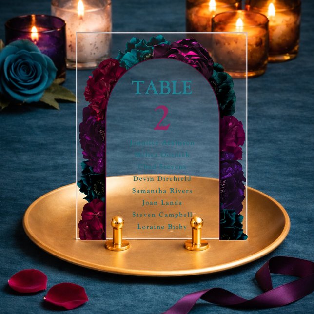 Panneau En Acrylique Numéro de table de mariage floral de tons de joail (Créateur téléchargé)