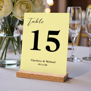 Panneau En Acrylique Numéro de table de mariage minimaliste jaune pâle