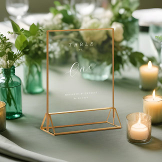 Panneau En Acrylique Numéro de table de script blanc élégant minimal Ma