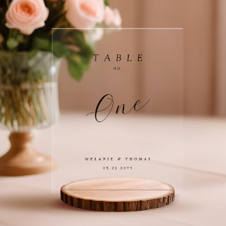 Panneau En Acrylique Numéro de table de script noir élégant minimal Mar