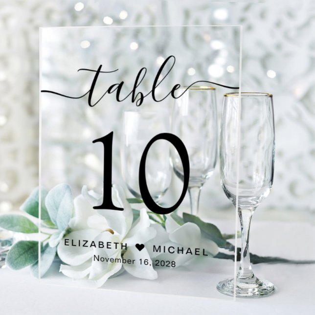 Panneau En Acrylique Numéro de table Elegant Script Mariage (Créateur téléchargé)