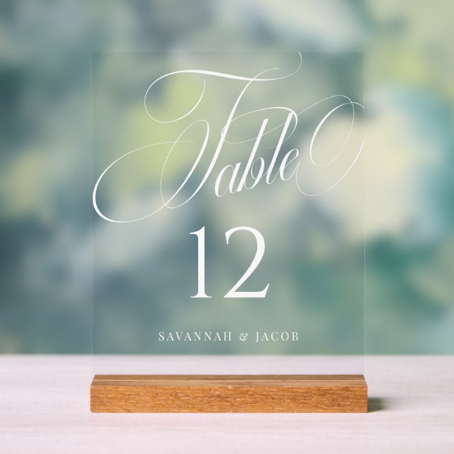 Panneau En Acrylique Numéro de table Elegant Script Mariage (Neutre)
