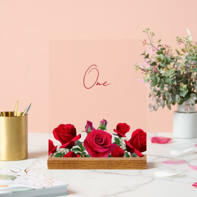 Panneau En Acrylique Numéro de table Mariage Red Roses (Mariage)