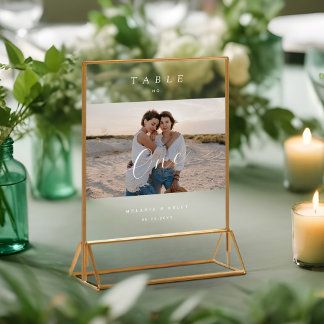 Panneau En Acrylique Numéro de table photo de mariage élégant minimalis