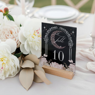 Panneau En Acrylique Numéro de table Quinceañera floral étoiles lune él