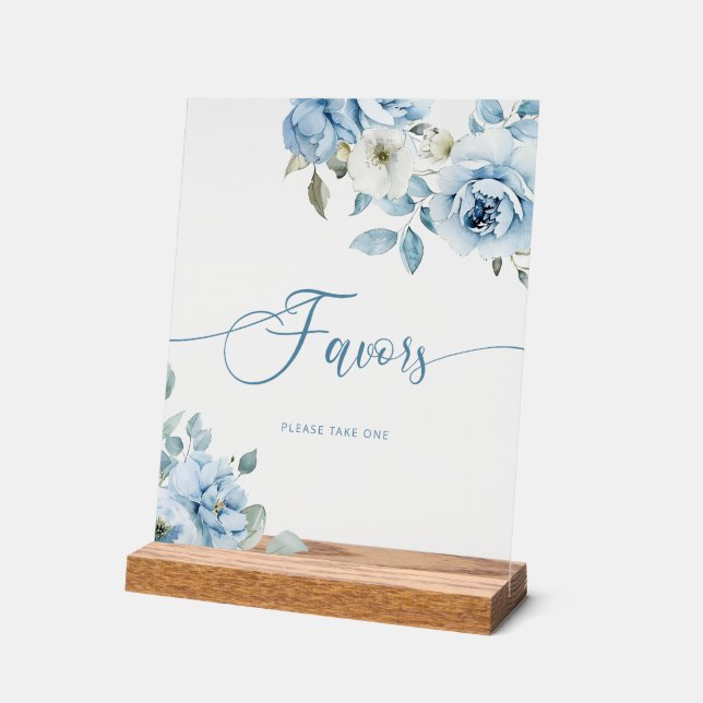 Panneau En Acrylique Nuptiale florale bleu Dusty Faveurs (Angle)