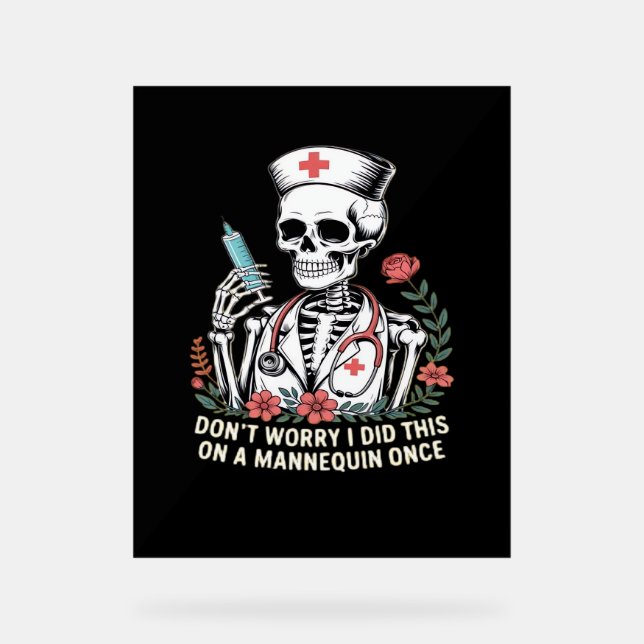Panneau En Acrylique Nurse Skeleton Plaisanterie Humour Halloween Essen (Recto)
