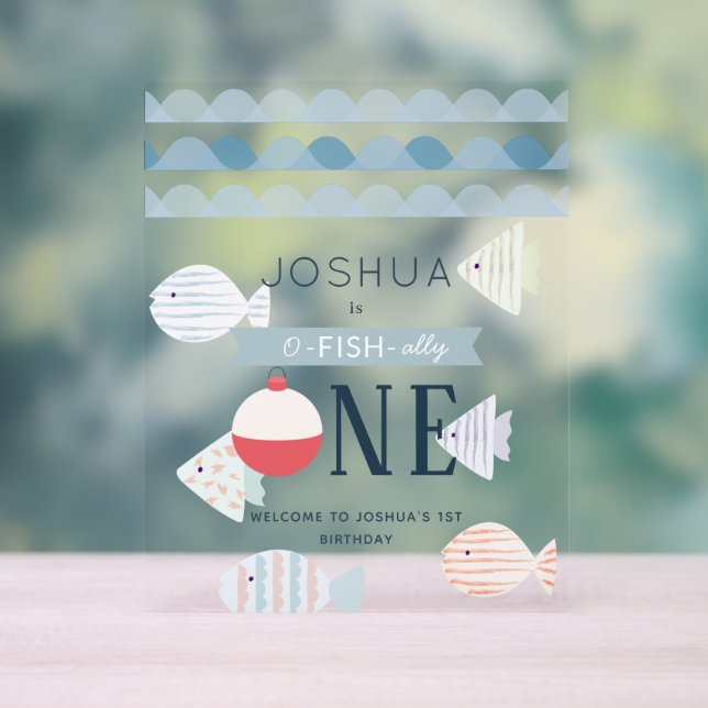 Panneau En Acrylique O-fish-ally One Fishing Boy White Birthday Welcome (Neutre)