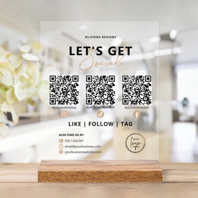 Panneau En Acrylique Obtenons un code QR social Connexion avec nous (Créateur téléchargé)