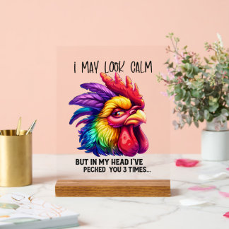 Panneau En Acrylique Oeil sarcasme coq poire art