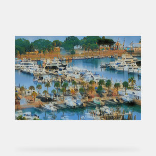 Panneau En Acrylique Œuvre d'art colorée de marina côtière Bateaux de p