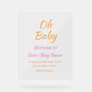 PANNEAU EN ACRYLIQUE OH BÉBÉ BABY SHOWER ORANGE VIOLET SIMPLE MINIMAL