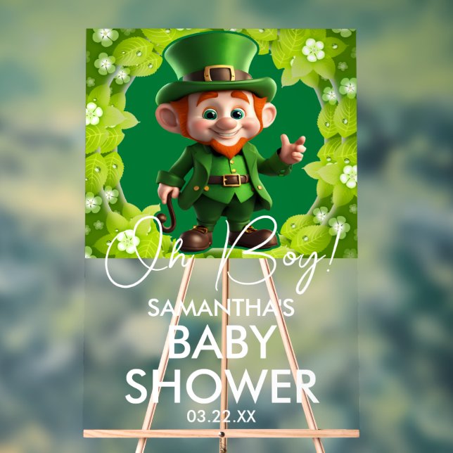 Panneau En Acrylique Oh Boy Leprechaun Baby shower Bienvenue (Neutre)