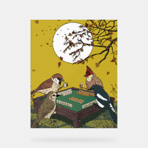 Panneau En Acrylique Oiseaux Mahjong jouant au jeu 
